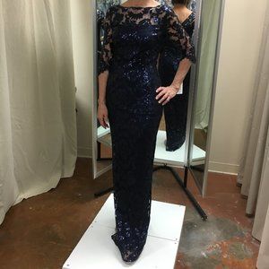 Embroidered Lace Sequin Evening Gown,size2